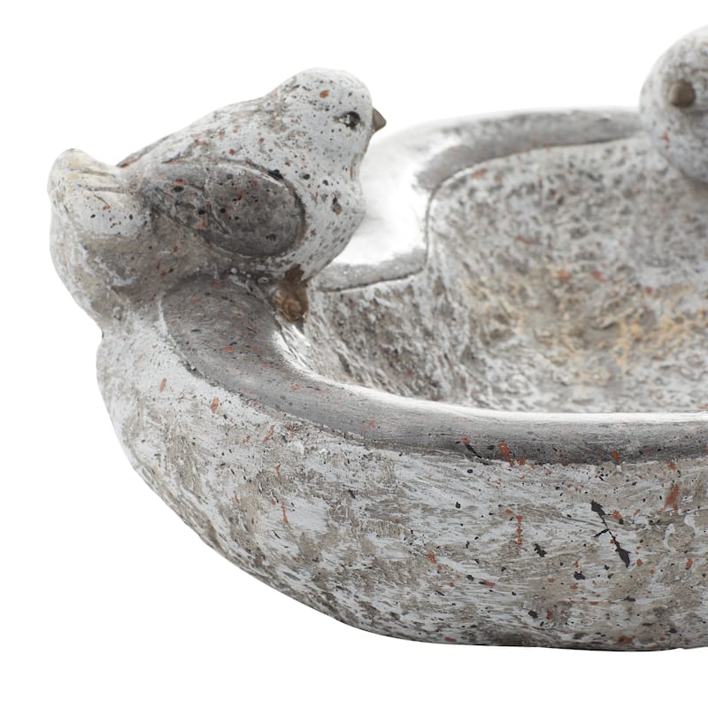 Gray Polystone Indoor Outdoor Bird Decorative Garden Sculpture with Bath Bowl