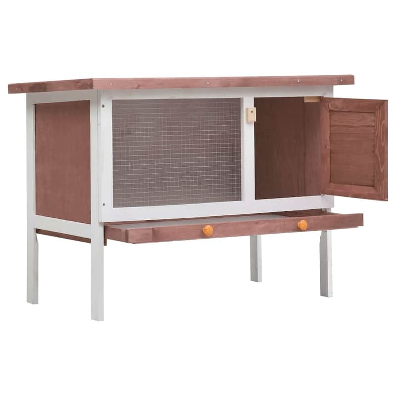vidaXL Outdoor Rabbit Hutch 1 Layer Brown Wood - 35.4" x 17.7" x 25.6"