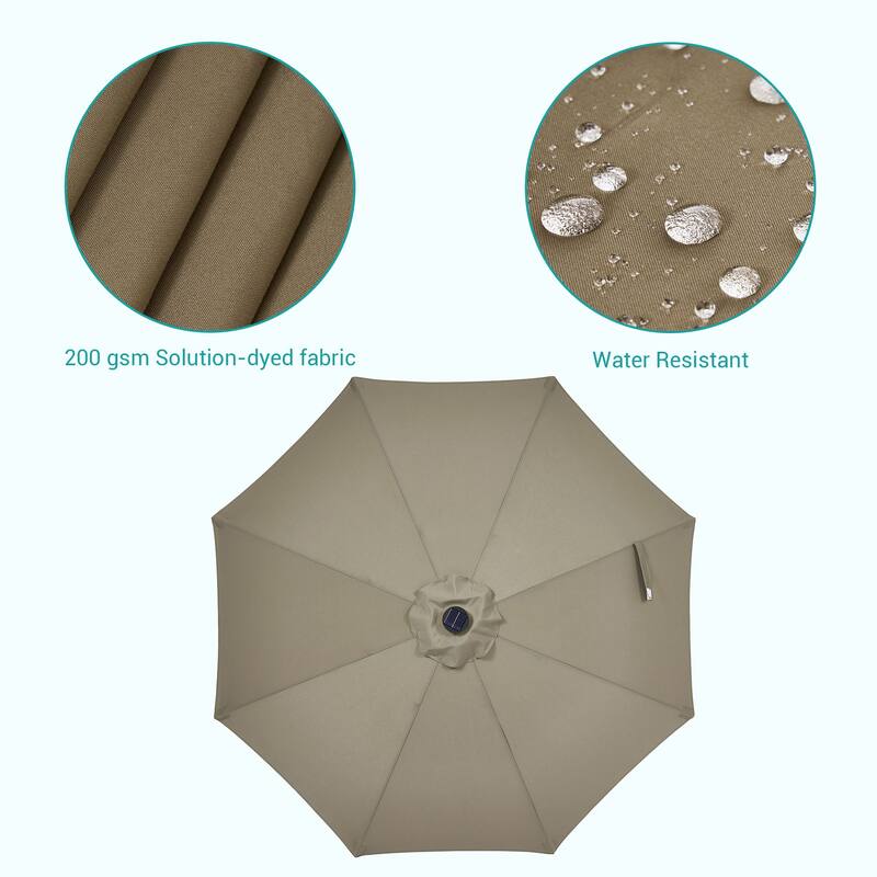 BONOSUKI 9ft Patio Solar Umbrella LED Patio Market Steel Tilt w/Crank