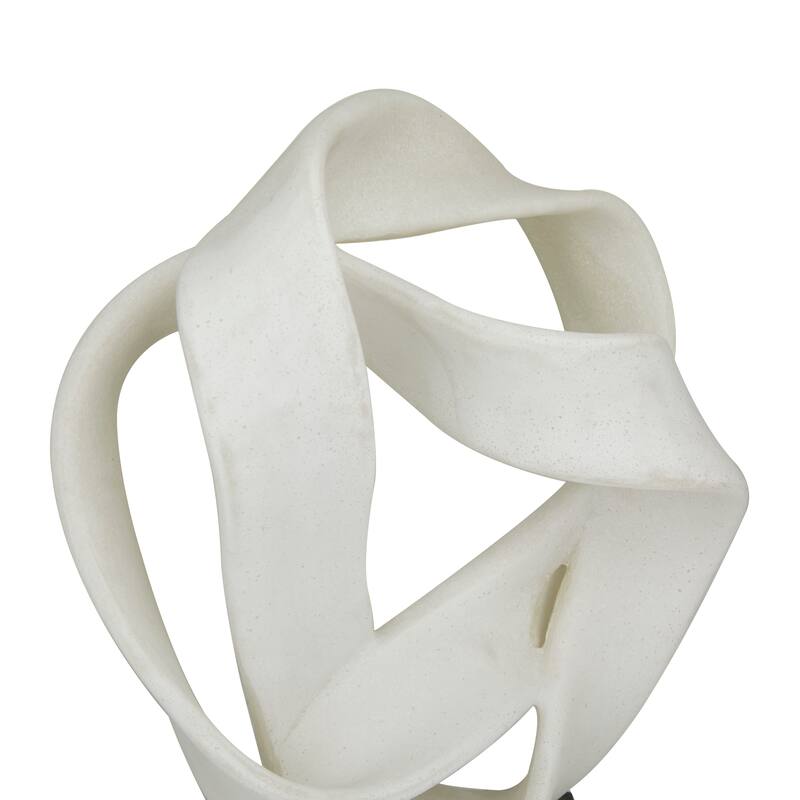 Contemporary White Polystone Abstract Sculpture with Black Base