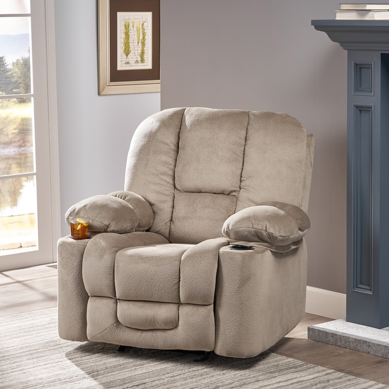 Roomfitters Luxurious Manual Recliner Chair in Chocolate with Skin-Friendly Fabric and Dual Cup Holders - Cream