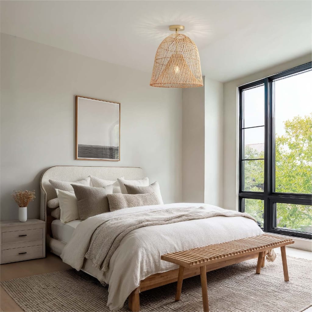 Santa Barbara Rattan Flush Mount - Rattan Natural Handwoven Ceiling Light for Living Room or Hallway in Modern, Farmhouse Style