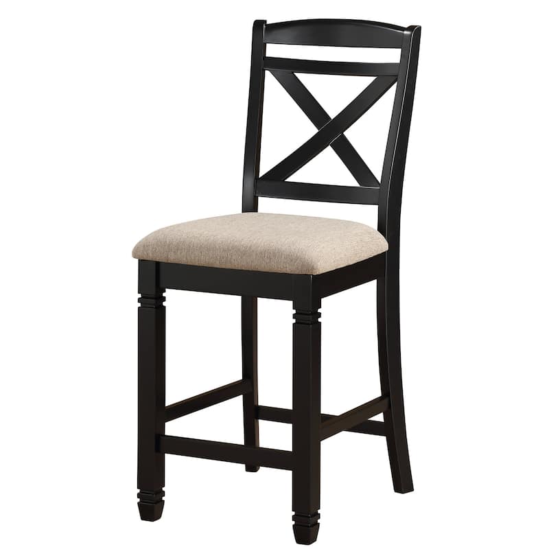 Fabric Upholstered Set of 2 Wooden Counter Height Chairs with X Design Backrest, Brown