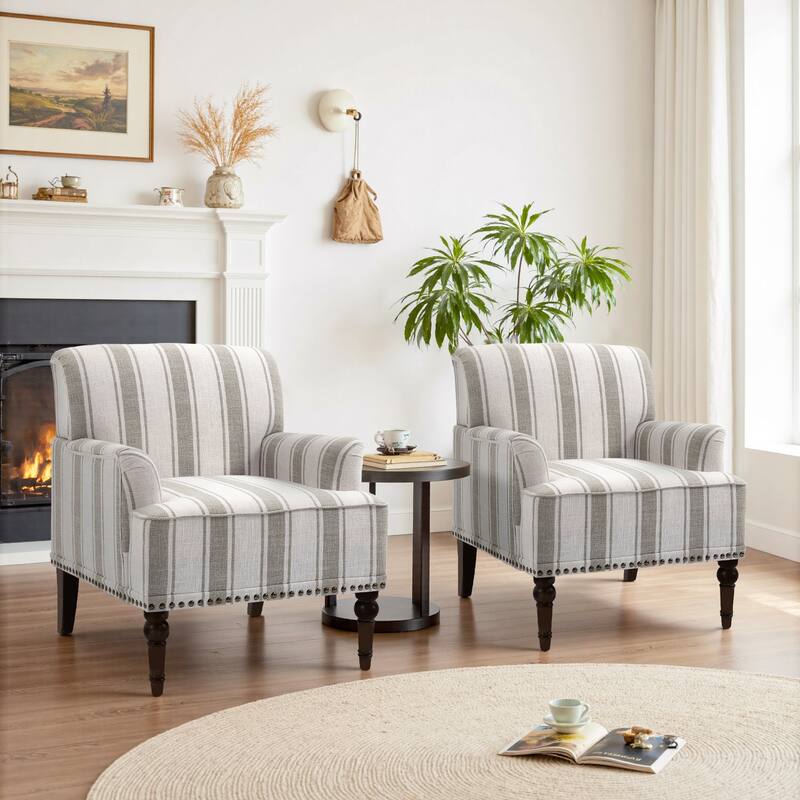 Vintage 29" W Patterned Striped Accent Chairs