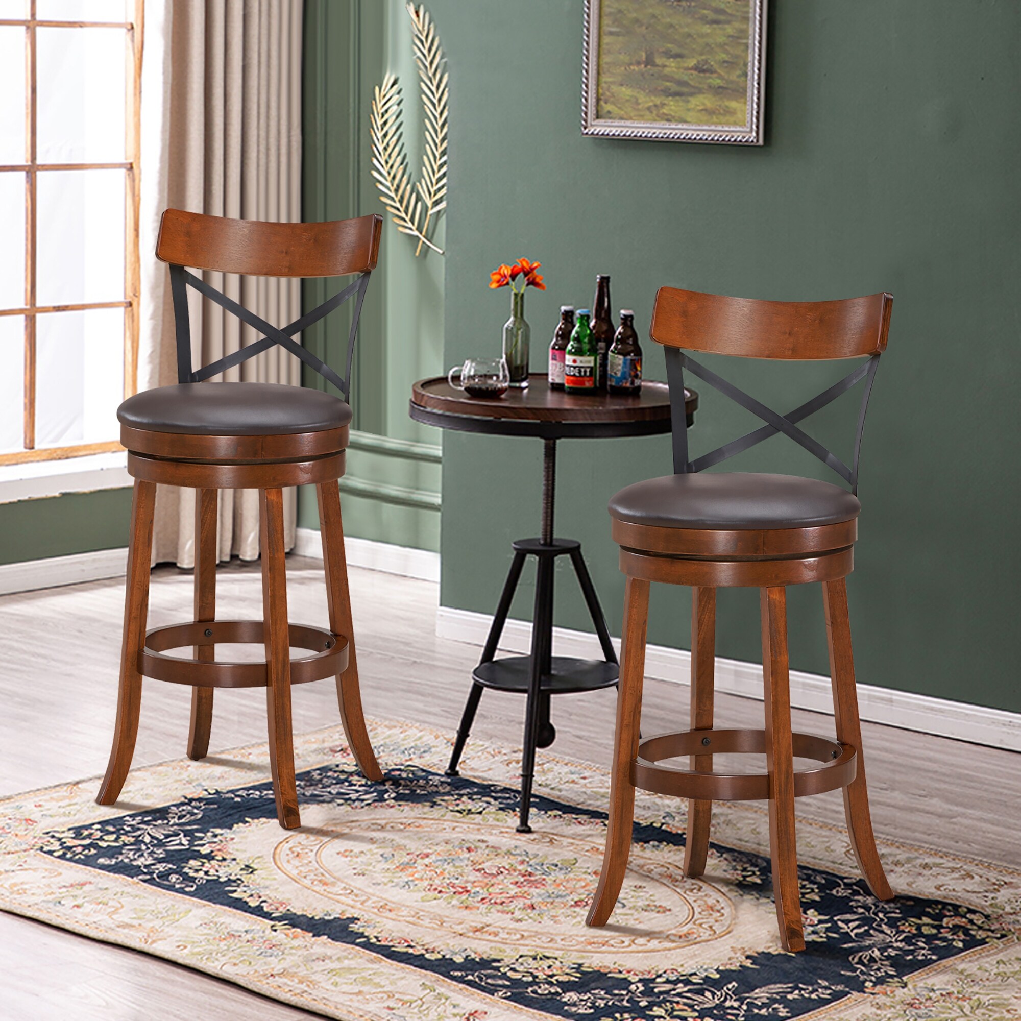 2 4 pcs Bar Stools Swivel 29.5 Dining Bar Chairs w Rubber Wood