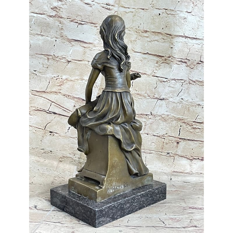 Young Girl With Guitar Musical Instrument Musician Bronze Statue Sculpture Figure 13 Inches X 6.5 Inches