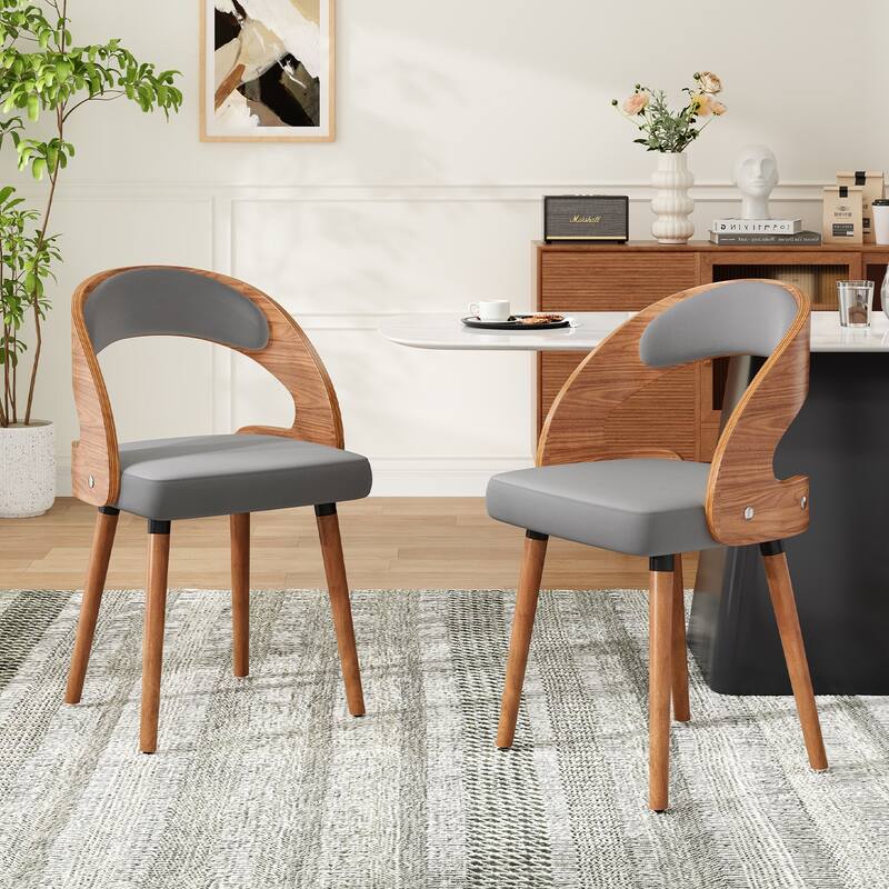 Wood Dining Chairs, Set of 2 Modern Upholstered Dining Chairs with Curved Backrest for Kitchen, Dining Room, Living Room