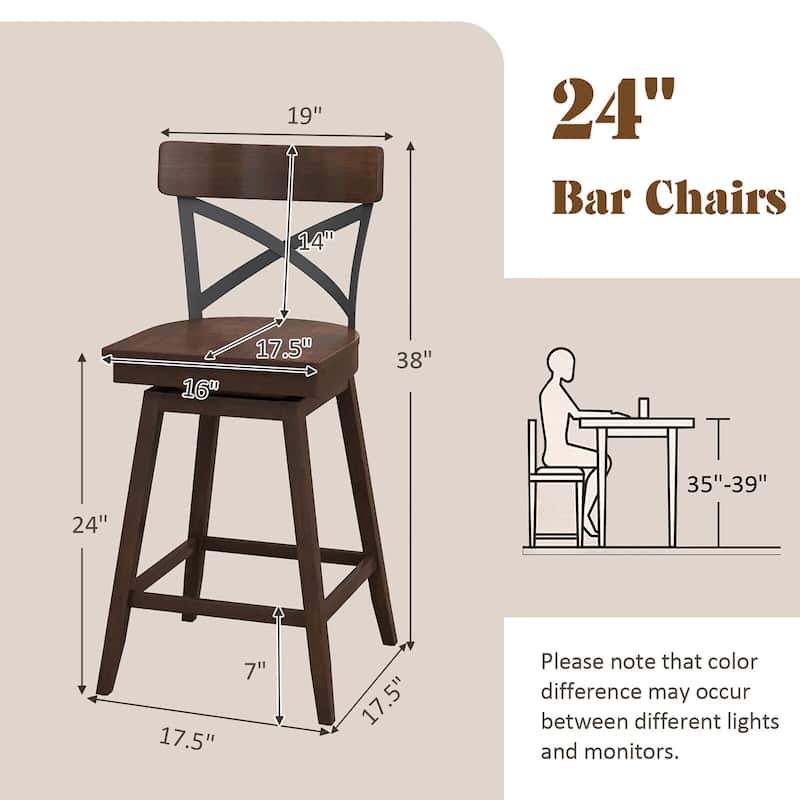 Gymax Set of 4 Wooden Swivel Bar Stools Counter Height Kitchen Chairs