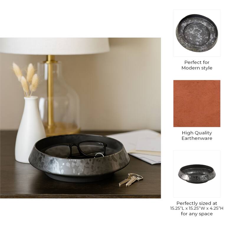 Modern Decorative Round Bowl - 15", Black - 15.25"