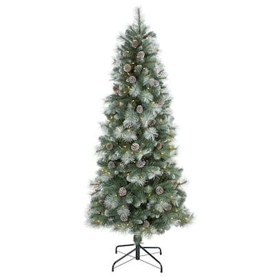 6ft. Frosted Tip Pine Artificial Christmas Tree with 250 Clear Lights, Cones & 588 Branches - Snow-Kissed Holiday X-Mas Tree