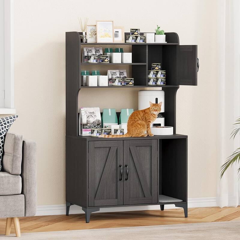 Cat Litter Box Furniture - Enclosed Litter Box with Ample Storage