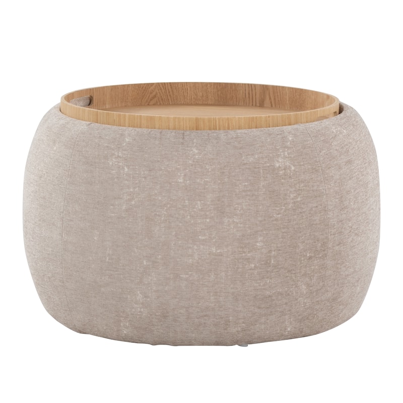 Carson Carrington Astrid Pouf with Natural Wood Tray Top