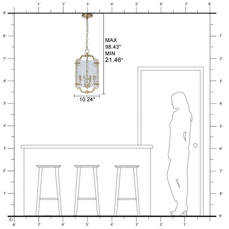 Modern 4-Light Metal Frame Pendant Light with Hammered Glass Panels - Dia.10-in