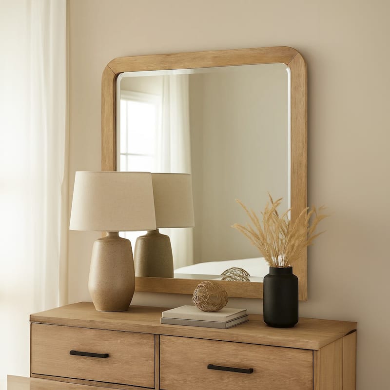 Rexa Dresser Mirror, Beveled Glass, Natural Brown Solid Wood, 36x42 - Natural Brown