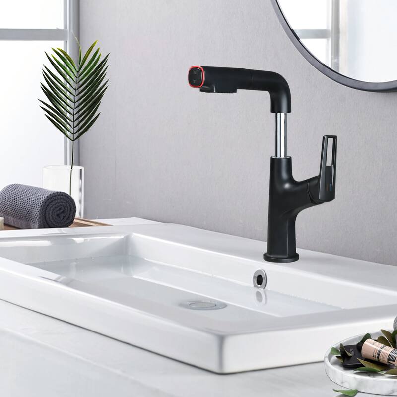 Anmytek Pull-Down Vessel Faucet - Single Hole, Lift Spout & Dual Spray, Matte Black