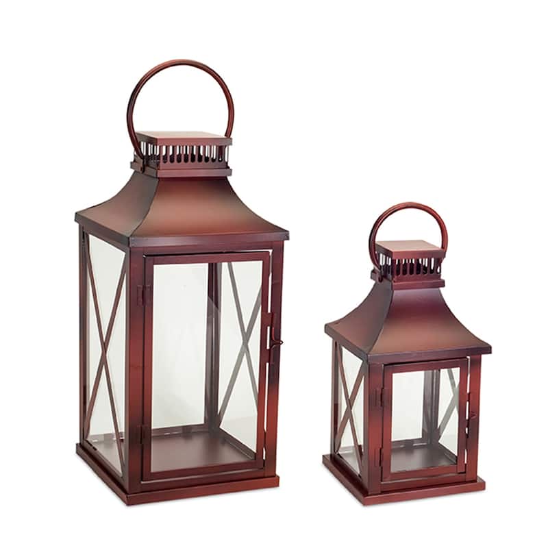 Lantern (Set of 2) 14"H, 20"H Metal/Glass - Red