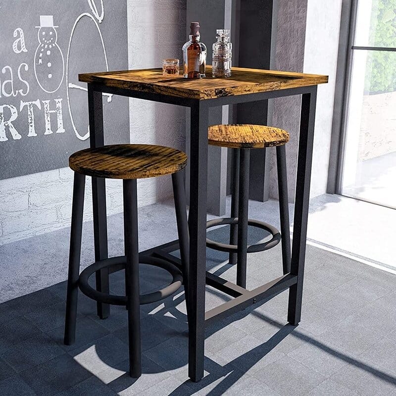 3 Piece Pub Dining Set, Rustic Bar Table and Stools for 2, Kitchen Counter Height Table Set with 2 Stools for Restaurant, Bar