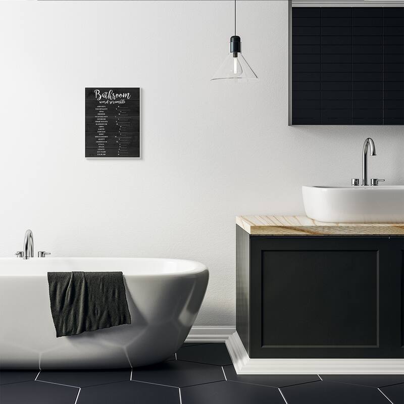 Stupell Bathroom Word Scramble Black And White Word Design Wood Wall Art