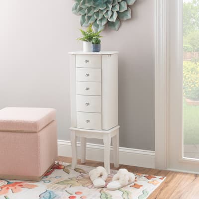Scalloped Jewelry Armoire with Drawers - 35.5" - White
