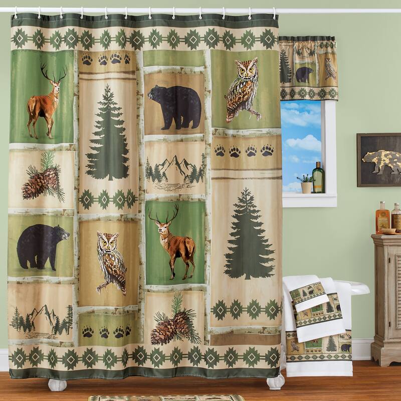 Northwoods Patchwork Aztec Border Shower Curtain - Green - 9.750 x 5.500 x 1.250