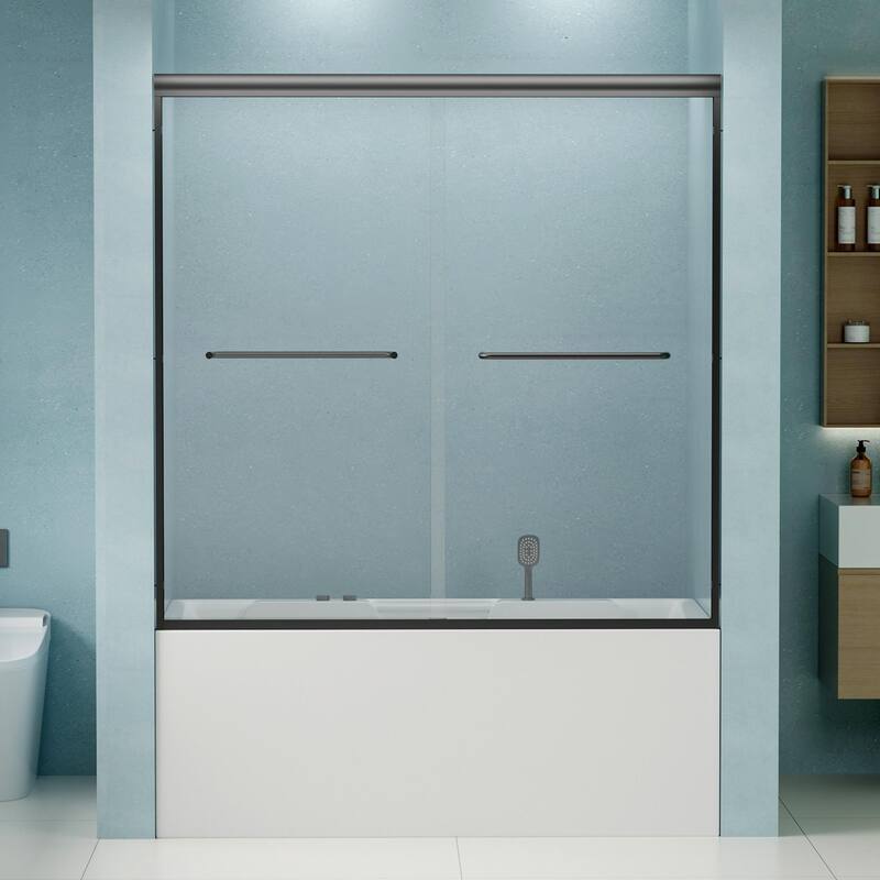 Double Sliding Bathtub Shower Door, Semi-Frameless