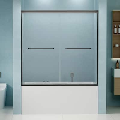Double Sliding Bathtub Shower Door, Semi-Frameless
