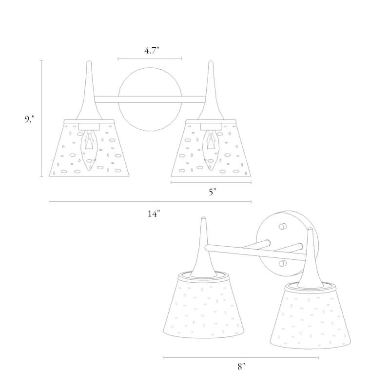 Mola Modern Gold 2-Light Bathroom Vanity Lights Seeded Glass Wall Sconces - L 14.2" x W 7.9" x H 9"