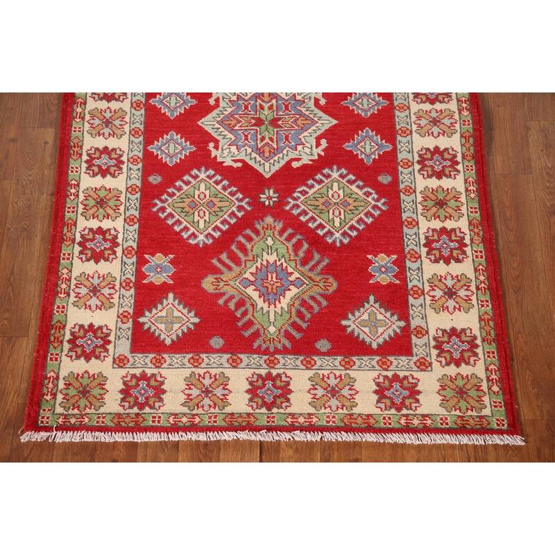 Traditional Kazak Accent Rug Handmade Geometric Wool Carpet - 3'4"x 5'0"