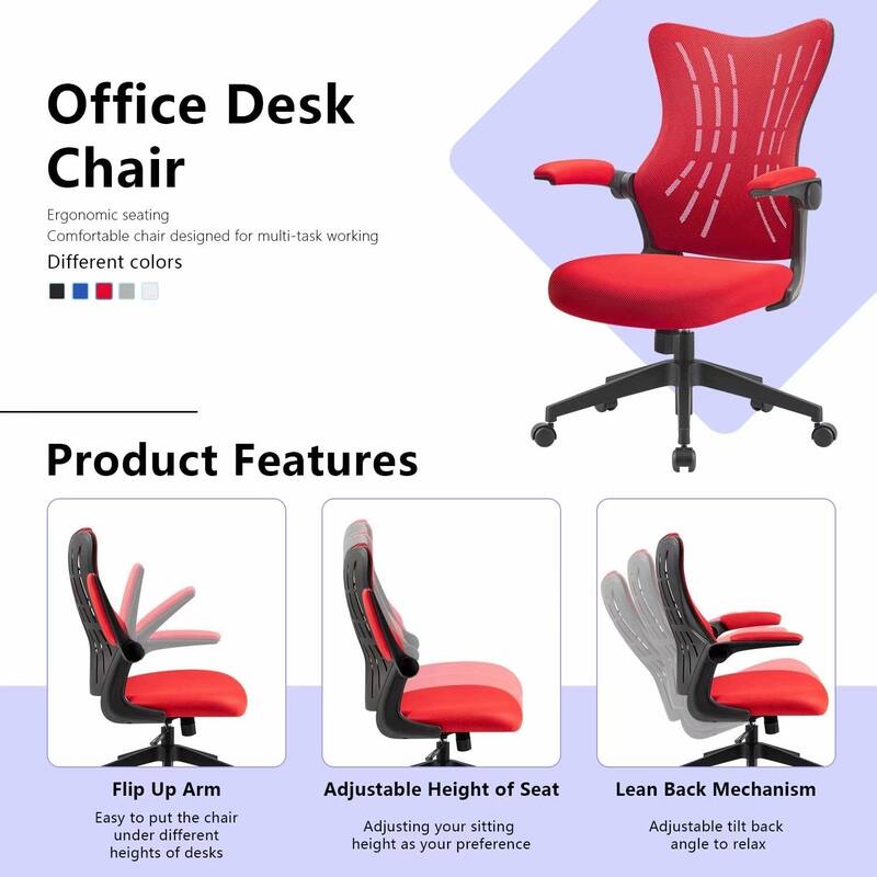 Homall Mid Back Mesh Office Desk Chair - Swivel Task Chair with Flip Arms and Lumbar Support