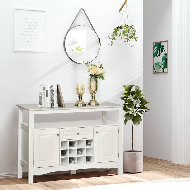 HOMCOM Modern Kitchen Buffet Bar Cabinet Storage with Drawer and 12-Bottle Wine Rack for Living Room - 45.75*15.75*32.5