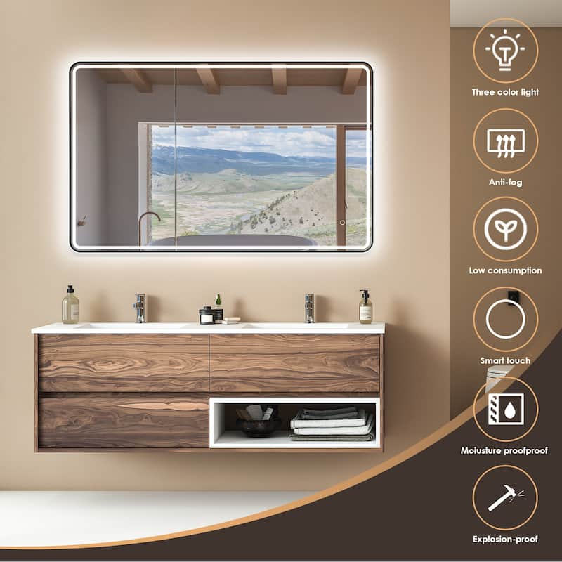 Altair Viaggi Rectangle Framed LED Lighted Wall Mirror