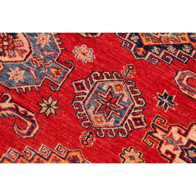 Rustic Super Kazak Blaze Red/Beige Hand Knotted Wool Rug - 8'3'' x 9'8''