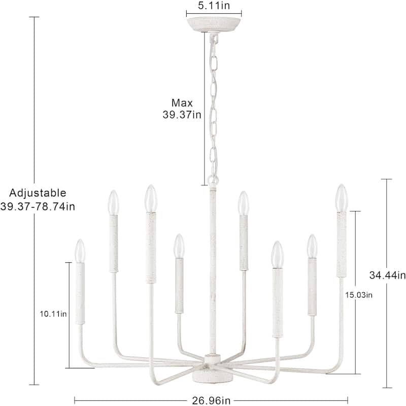 Farmhouse Chandelier, 8-Light Classic Candle Metal Chandelier for Dining Room Living Room Bedroom Kitchen - W26.96"x H34.44"