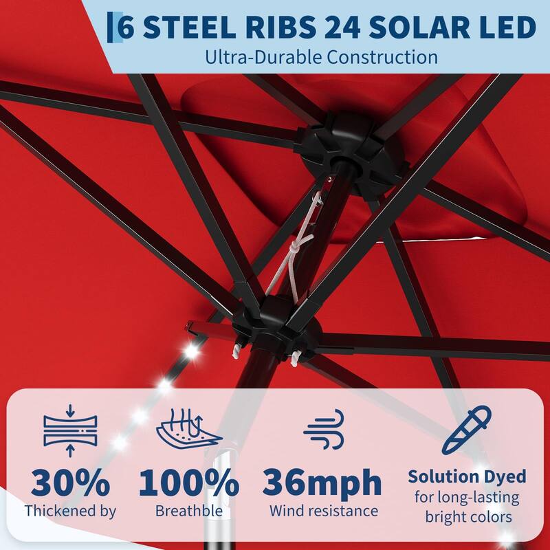 10 x 6.5 ft Solar Rectangular Patio Umbrella, with LED Lights