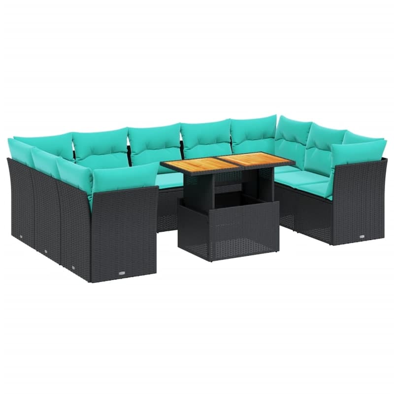 vidaXL Patio Sofa Set with Cushions Outdoor Furniture 10 Piece Poly Rattan - 24.4" x 24.4" x 27.2"