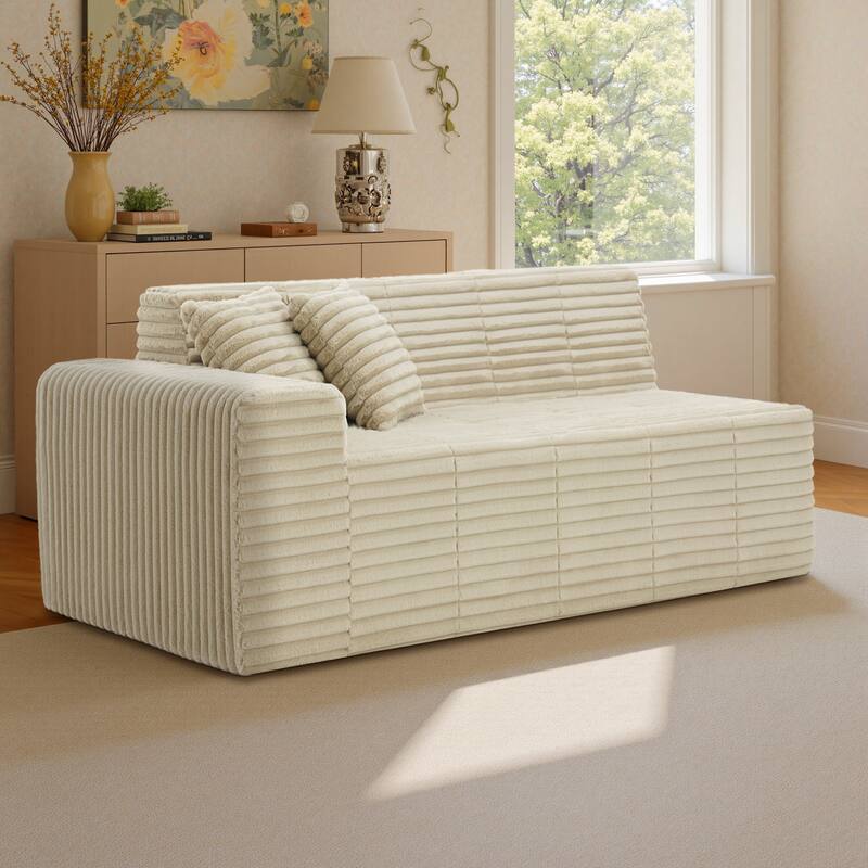 81" W No Assembly Required Couch Plush Corduroy Loveseat Sofa - Left Facing - Light Camel