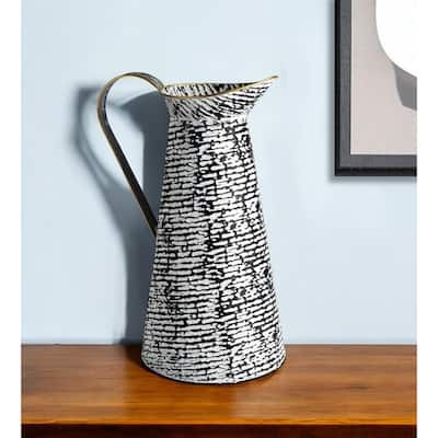 HomeRoots 14" Black And White Abstract Cylinder Metal Jug Vase