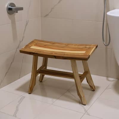 Compact Rectangular Teak Shower / Outdoor Bench in Natural Finish