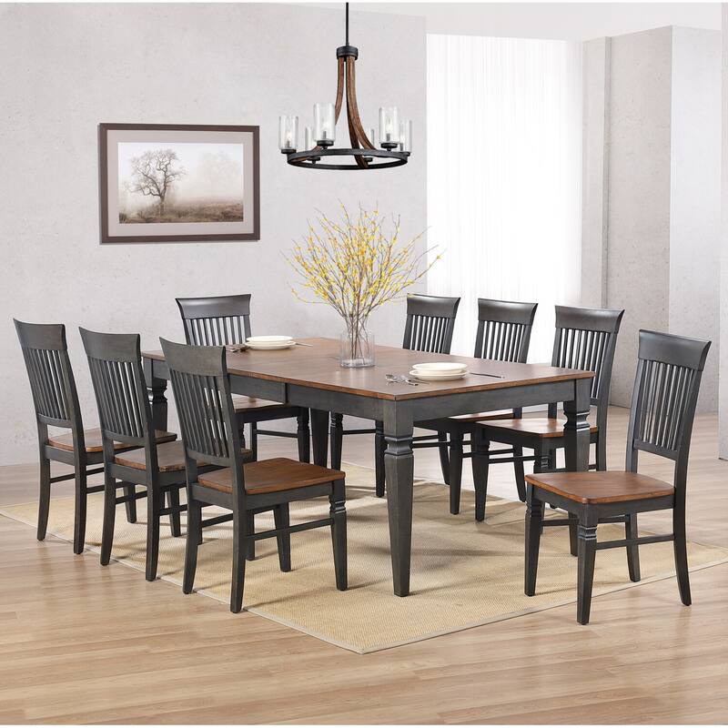 Expandable Dining Table Set - Rectangular Wood Table with 8 Chairs - Kitchen Furniture Seats 4-8