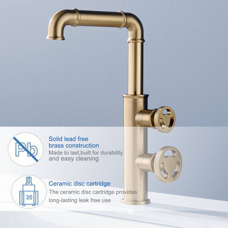 Industrial Bathroom Sink Faucet Single Hole with 2 Handle in Gold