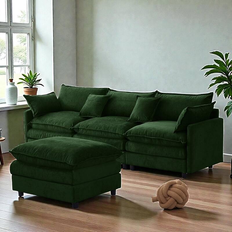 105" L-Shaped Modular Sectional Sofa with Ottoman, Soft Chenille Upholstery, 3-Seater Couch