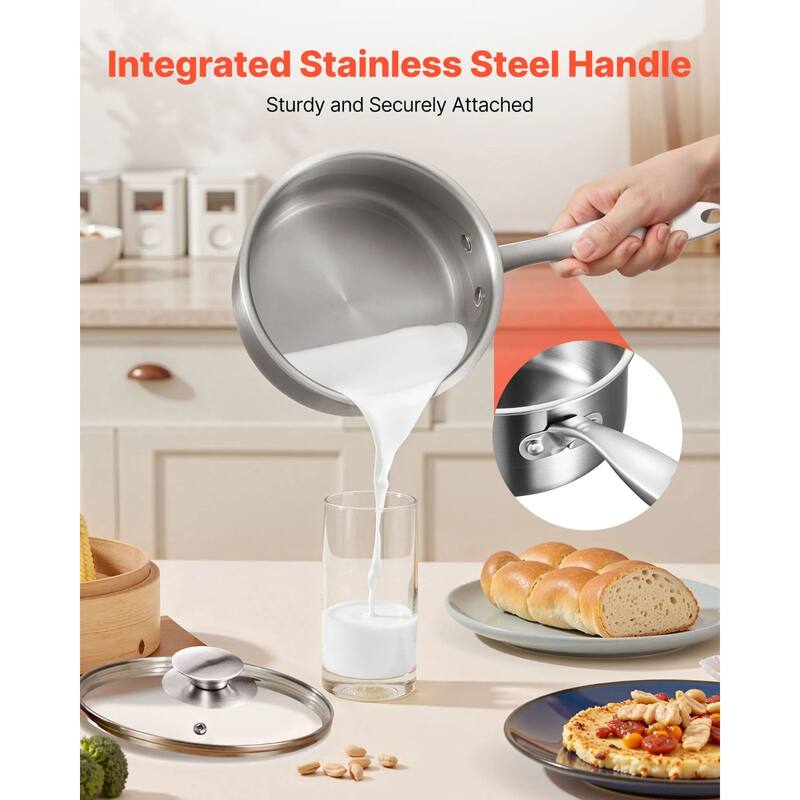 Silver 2-in-1 Aluminum Saucepan with Steamer Insert Oven Safe for Daily Use