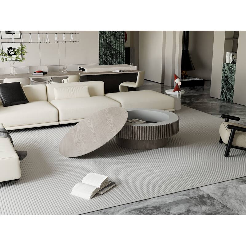 39.37" Round Coffee Table with Storage Solid Wood Veneered Modern Coffee Table Accent Tea Table for Living Room, Bedroom