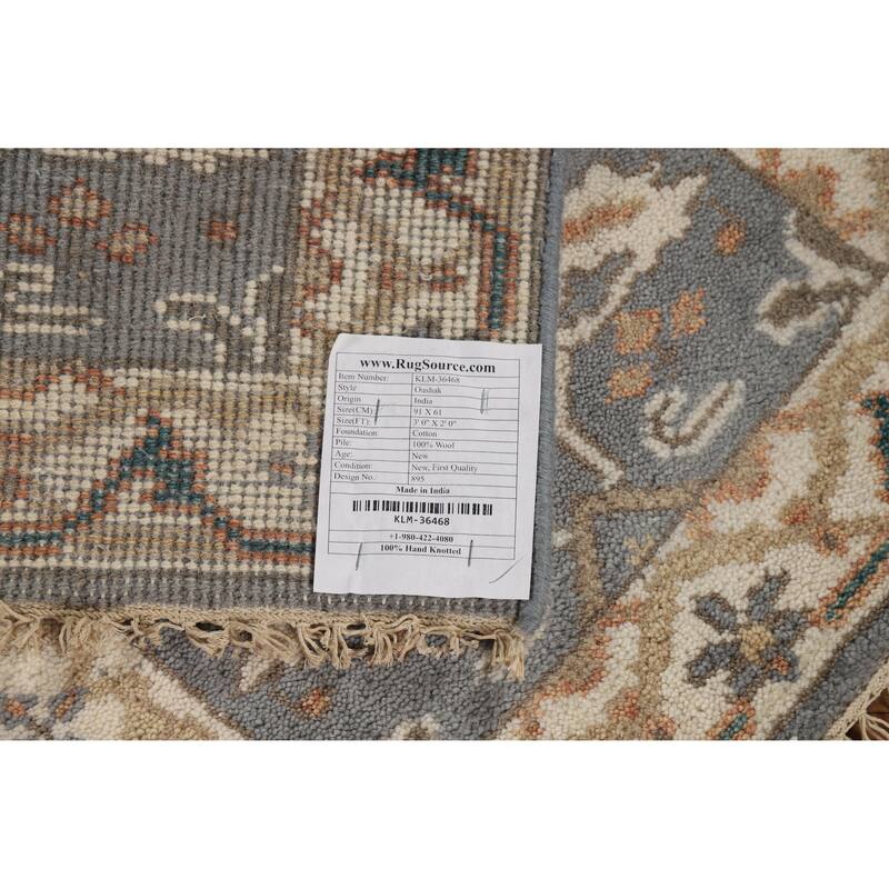 Geometric Gray Oushak Oriental Foyer Rug Handmade Wool Carpet - 2'0"x 3'0"