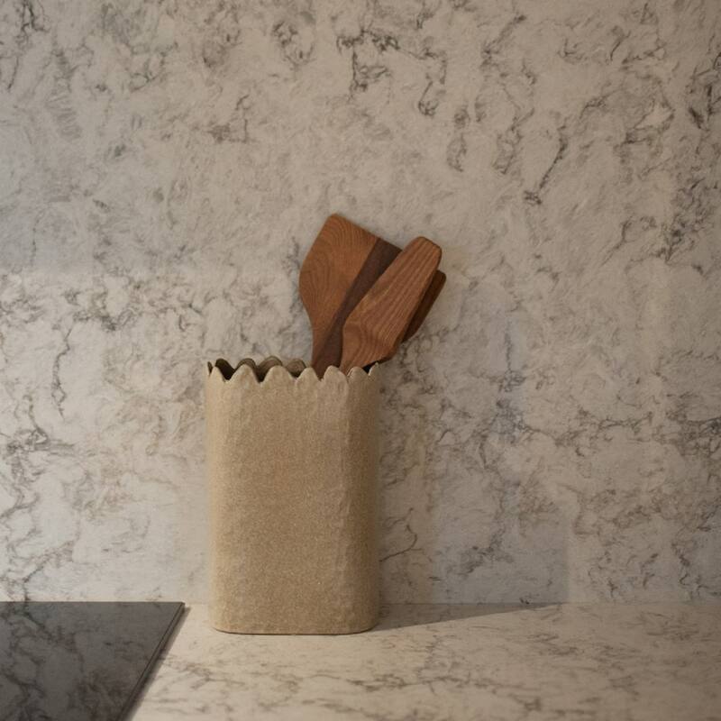 Textured Ceramic Vase with Wavy Edge - 7.75" - Beige