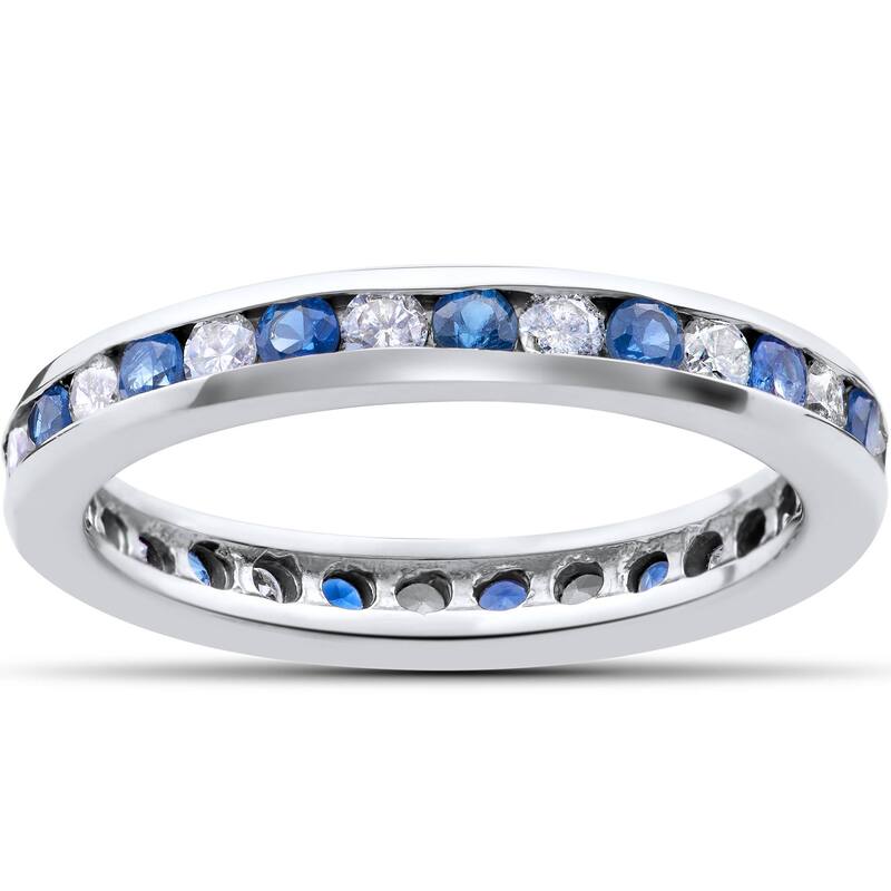 Bliss Diamond 1 1/2ct Diamond & Sapphire Eternity Ring White Gold - 8