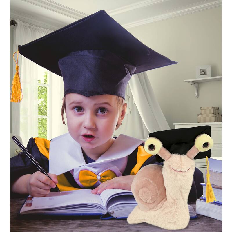 DolliBu Pink Snail Small Graduation Plush Toy with Cap with Tassel - 5.5 inches