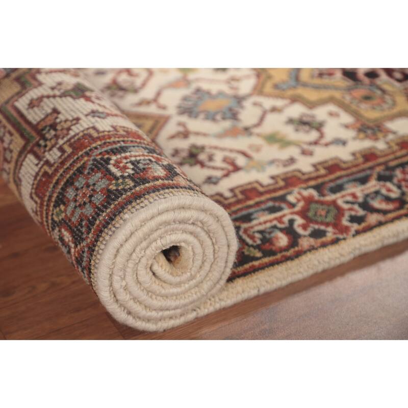 Geometric Heriz-Serapi Runner Rug Hand-Knotted Bedroom Wool Carpet - 2'6"x 8'0"