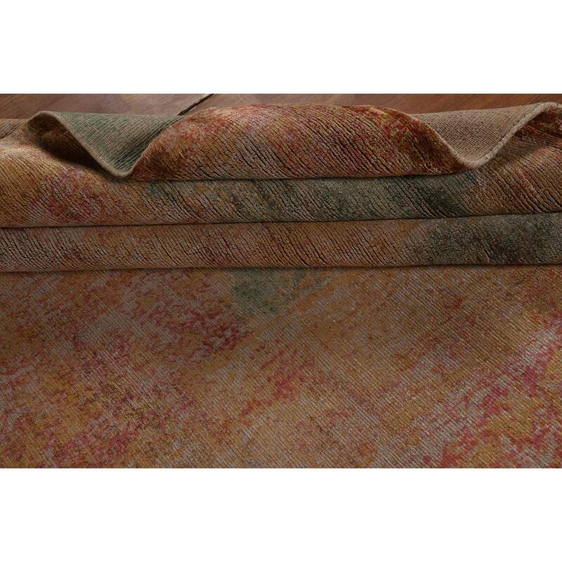 Contemporary Area Rug Hand-Knotted Multi-Color Abstract Wool Carpet - 6'9" x 9'10"