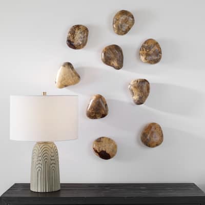 Wooden Pebbles Wall Decoration - 6" - Set of 9